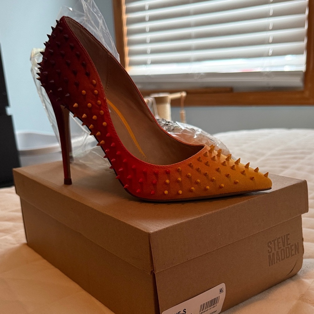 Steve Madden Ombre Red, Yellow, and Orange Spiked Heels